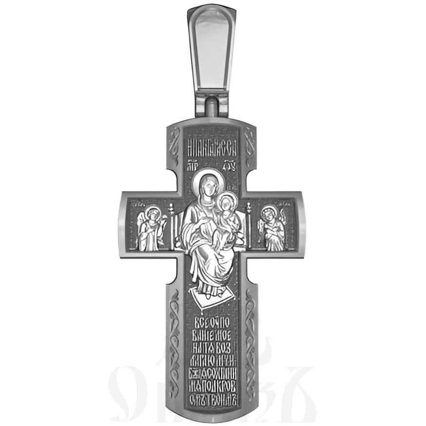 крест с образом божия матерь всецарица и целителями, серебро 925 проба с платинированием (арт. 17.014р)