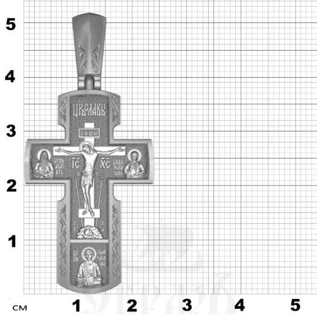 крест с образом божия матерь всецарица и целителями, серебро 925 проба с платинированием (арт. 17.014р)